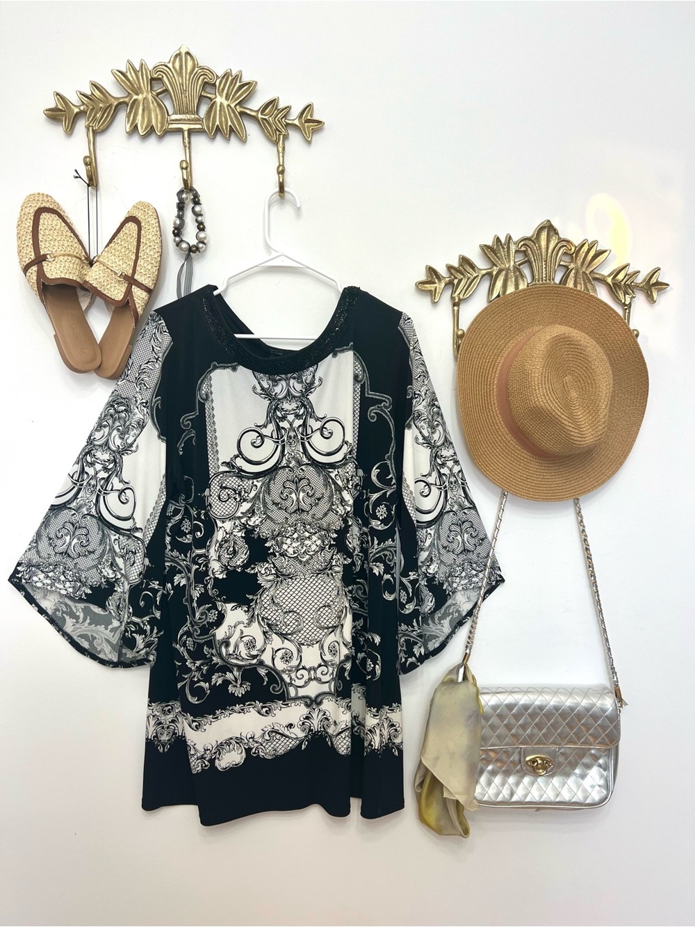 Alfani Black & White Baroque Print dress Xl